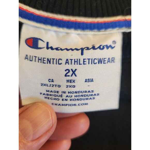 Champion Men's 2X Black Powerblend  Crew Neck  Script Logo Pullover Sweatshirt - Picture 2 of 8